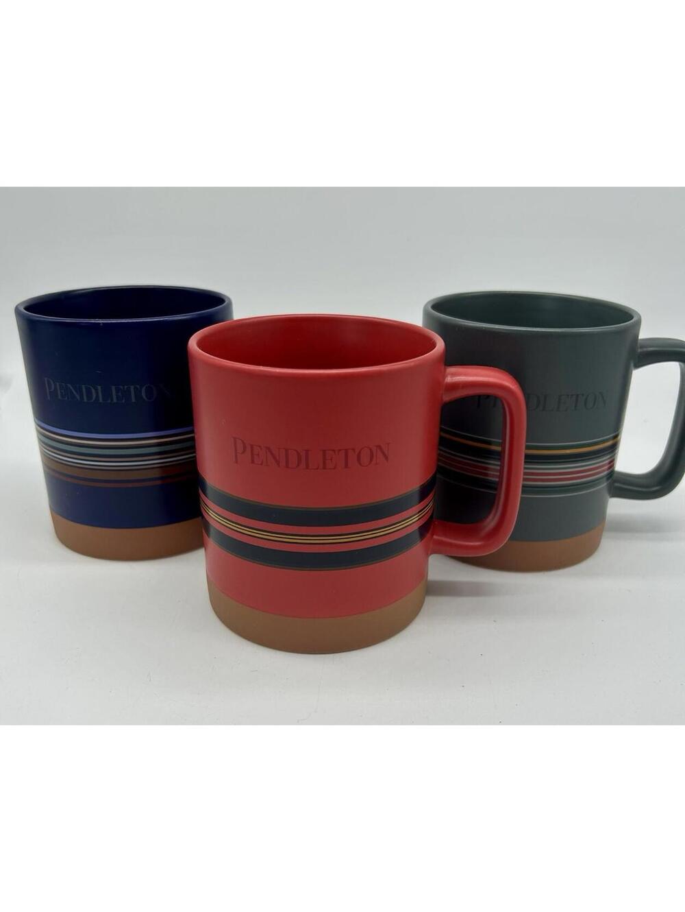 Pendleton Woolen Mills Large Coffee Mug Cup Set Three-Piece 18 Ounce Striped